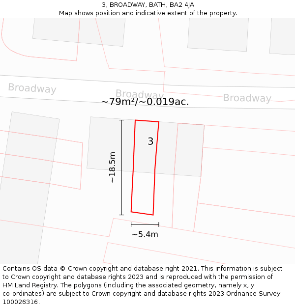 3, BROADWAY, BATH, BA2 4JA: Plot and title map
