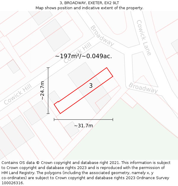 3, BROADWAY, EXETER, EX2 9LT: Plot and title map
