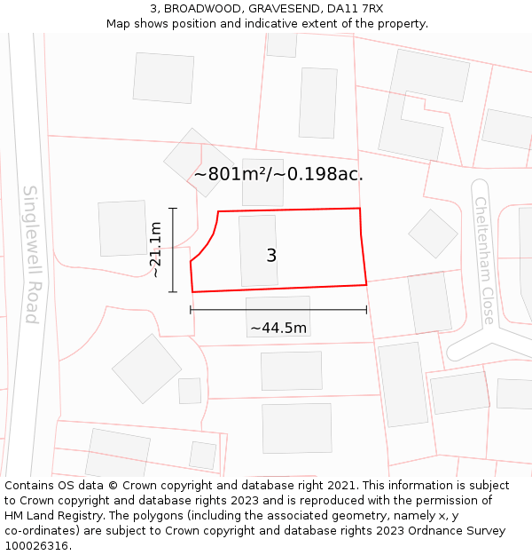3, BROADWOOD, GRAVESEND, DA11 7RX: Plot and title map