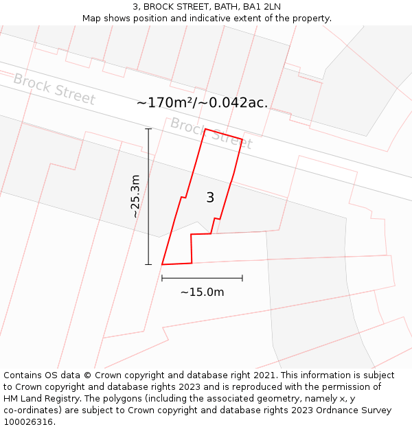 3, BROCK STREET, BATH, BA1 2LN: Plot and title map