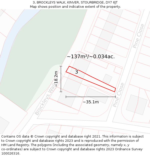 3, BROCKLEYS WALK, KINVER, STOURBRIDGE, DY7 6JT: Plot and title map
