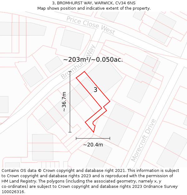 3, BROMHURST WAY, WARWICK, CV34 6NS: Plot and title map