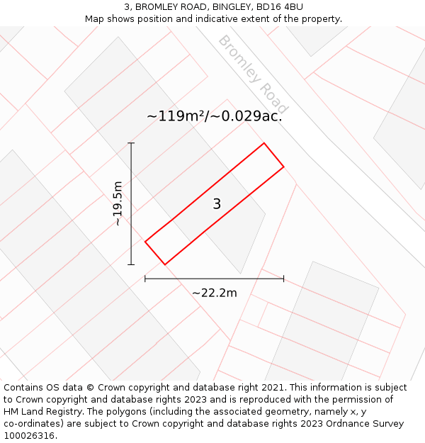 3, BROMLEY ROAD, BINGLEY, BD16 4BU: Plot and title map