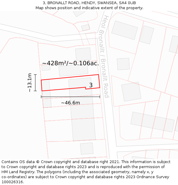 3, BRONALLT ROAD, HENDY, SWANSEA, SA4 0UB: Plot and title map