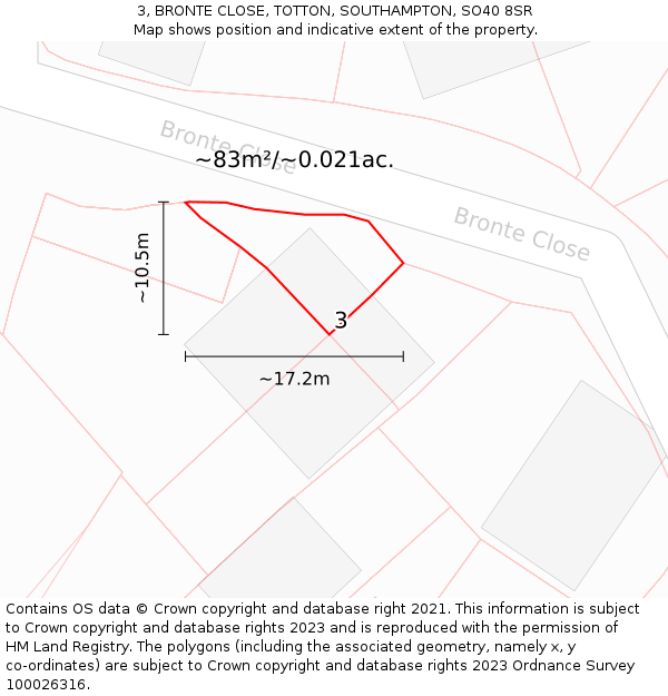 3, BRONTE CLOSE, TOTTON, SOUTHAMPTON, SO40 8SR: Plot and title map