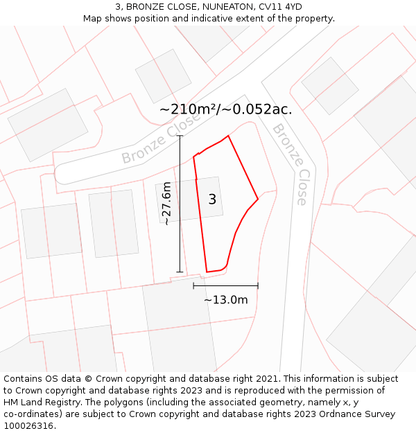 3, BRONZE CLOSE, NUNEATON, CV11 4YD: Plot and title map
