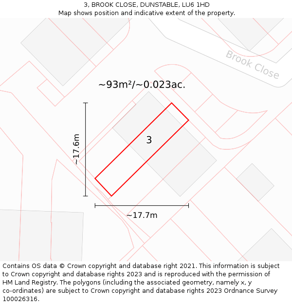 3, BROOK CLOSE, DUNSTABLE, LU6 1HD: Plot and title map