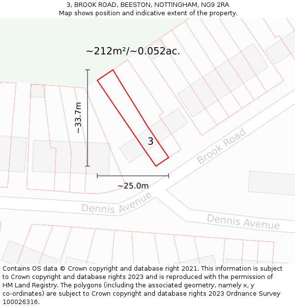 3, BROOK ROAD, BEESTON, NOTTINGHAM, NG9 2RA: Plot and title map