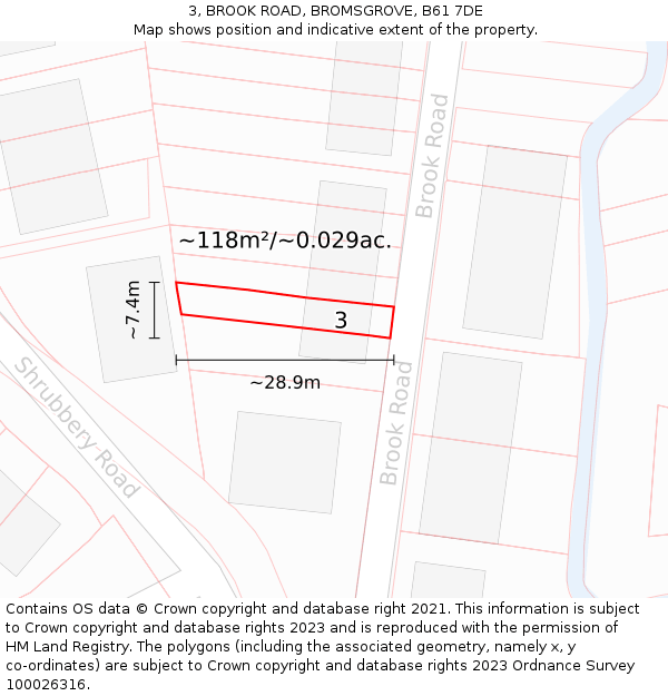 3, BROOK ROAD, BROMSGROVE, B61 7DE: Plot and title map