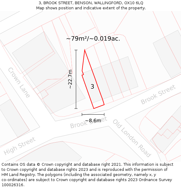 3, BROOK STREET, BENSON, WALLINGFORD, OX10 6LQ: Plot and title map