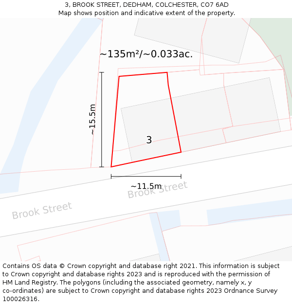 3, BROOK STREET, DEDHAM, COLCHESTER, CO7 6AD: Plot and title map