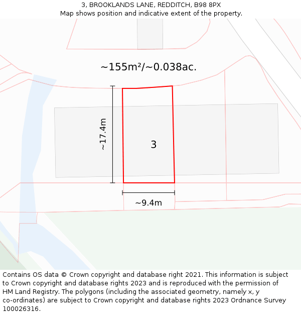 3, BROOKLANDS LANE, REDDITCH, B98 8PX: Plot and title map
