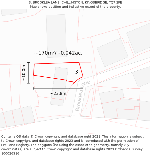 3, BROOKLEA LANE, CHILLINGTON, KINGSBRIDGE, TQ7 2FE: Plot and title map
