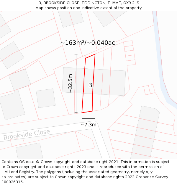3, BROOKSIDE CLOSE, TIDDINGTON, THAME, OX9 2LS: Plot and title map