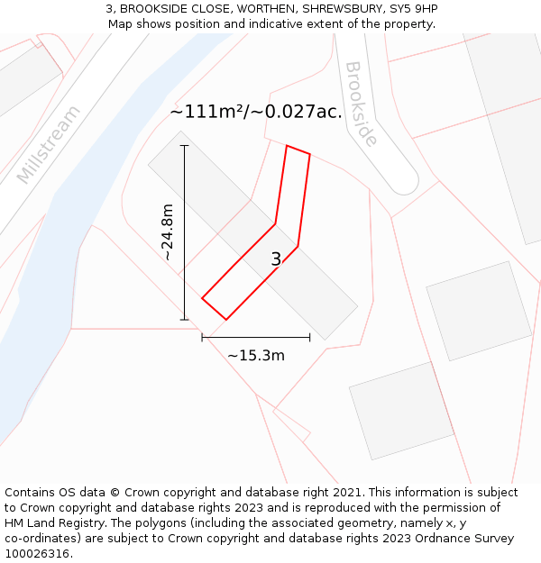 3, BROOKSIDE CLOSE, WORTHEN, SHREWSBURY, SY5 9HP: Plot and title map