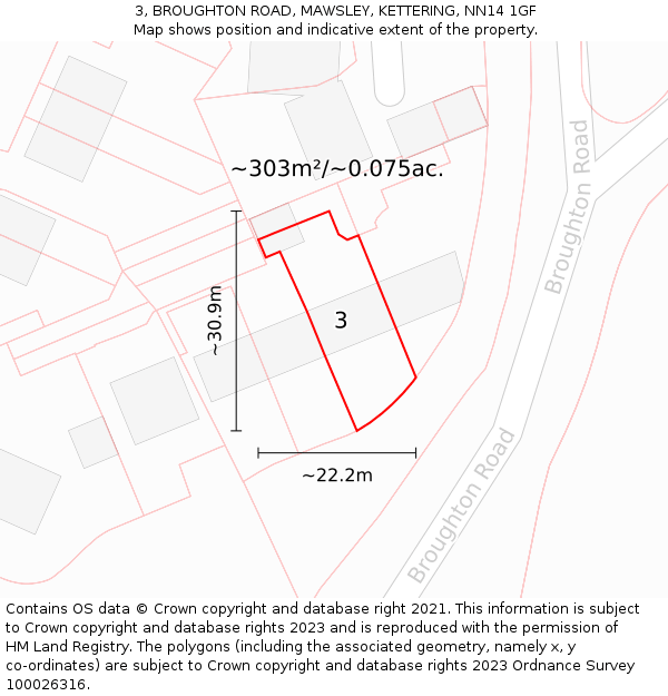 3, BROUGHTON ROAD, MAWSLEY, KETTERING, NN14 1GF: Plot and title map