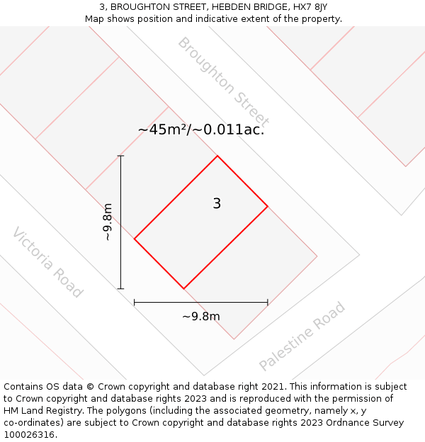 3, BROUGHTON STREET, HEBDEN BRIDGE, HX7 8JY: Plot and title map