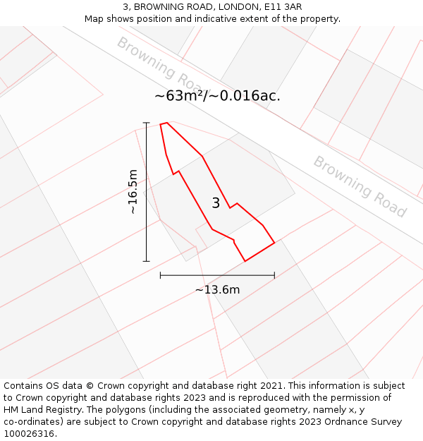 3, BROWNING ROAD, LONDON, E11 3AR: Plot and title map
