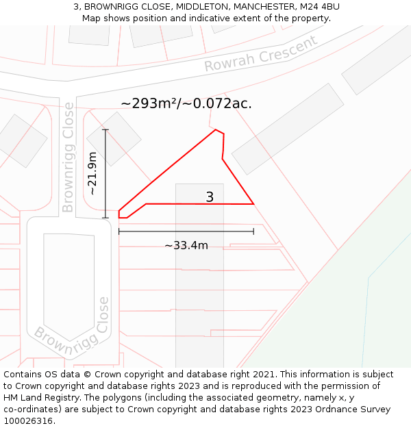 3, BROWNRIGG CLOSE, MIDDLETON, MANCHESTER, M24 4BU: Plot and title map