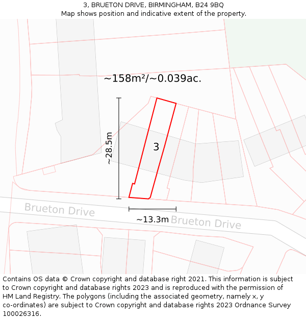 3, BRUETON DRIVE, BIRMINGHAM, B24 9BQ: Plot and title map