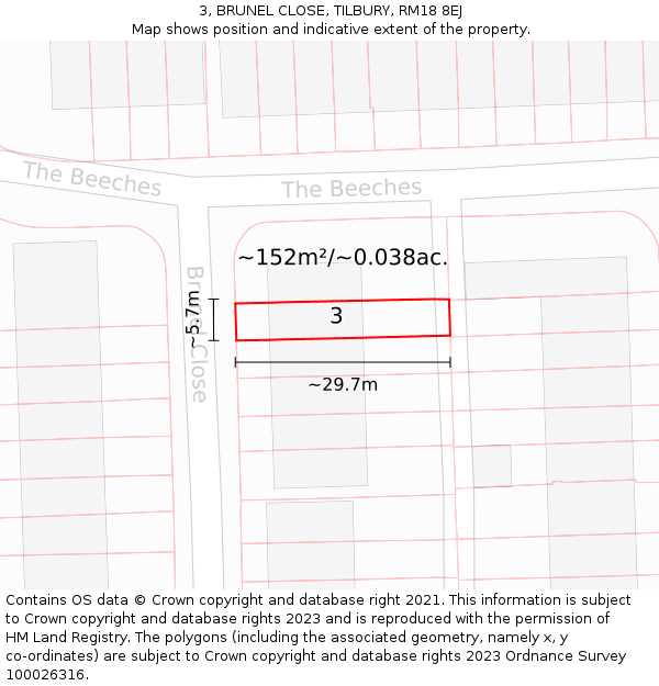 3, BRUNEL CLOSE, TILBURY, RM18 8EJ: Plot and title map