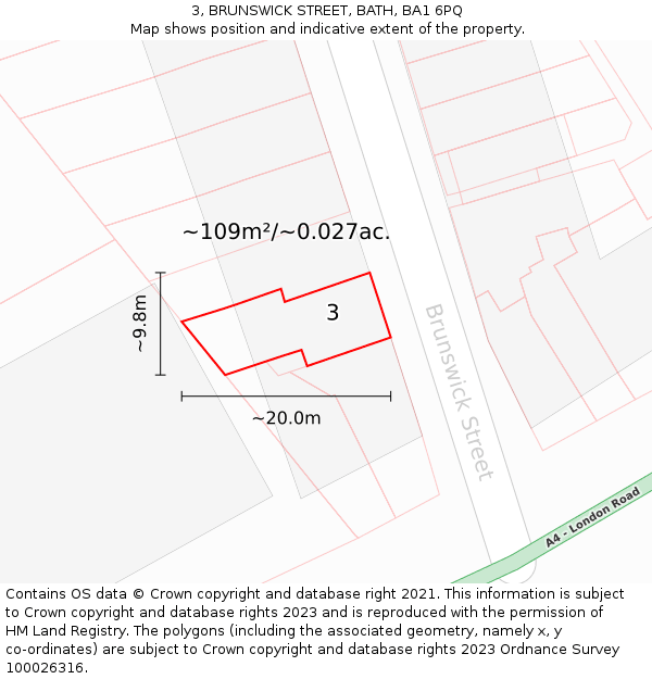 3, BRUNSWICK STREET, BATH, BA1 6PQ: Plot and title map