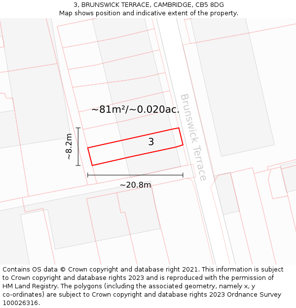 3, BRUNSWICK TERRACE, CAMBRIDGE, CB5 8DG: Plot and title map