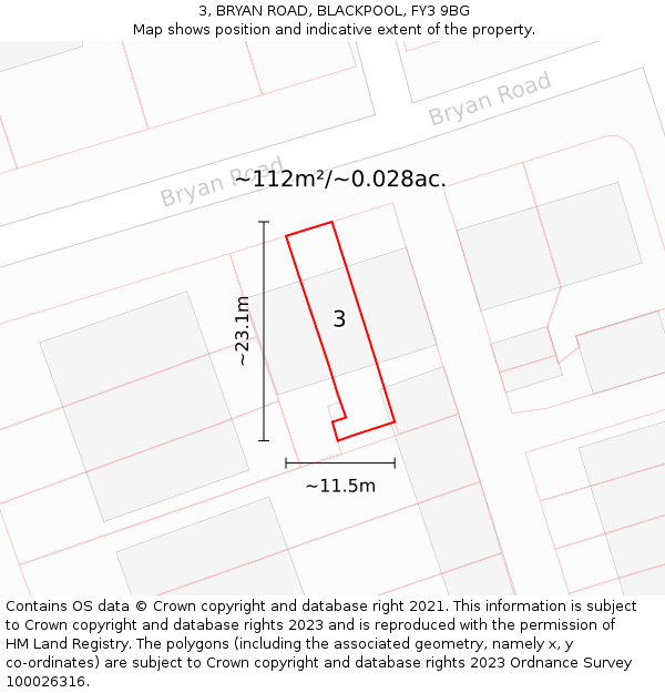 3, BRYAN ROAD, BLACKPOOL, FY3 9BG: Plot and title map
