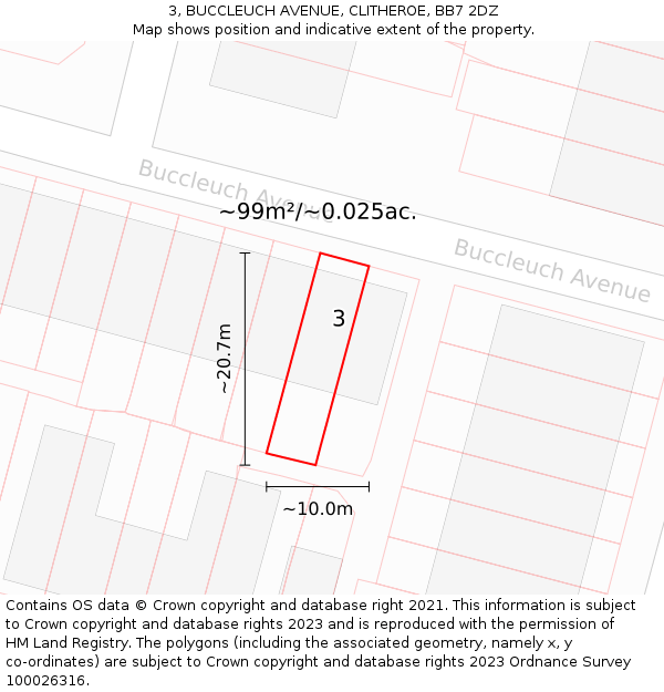 3, BUCCLEUCH AVENUE, CLITHEROE, BB7 2DZ: Plot and title map
