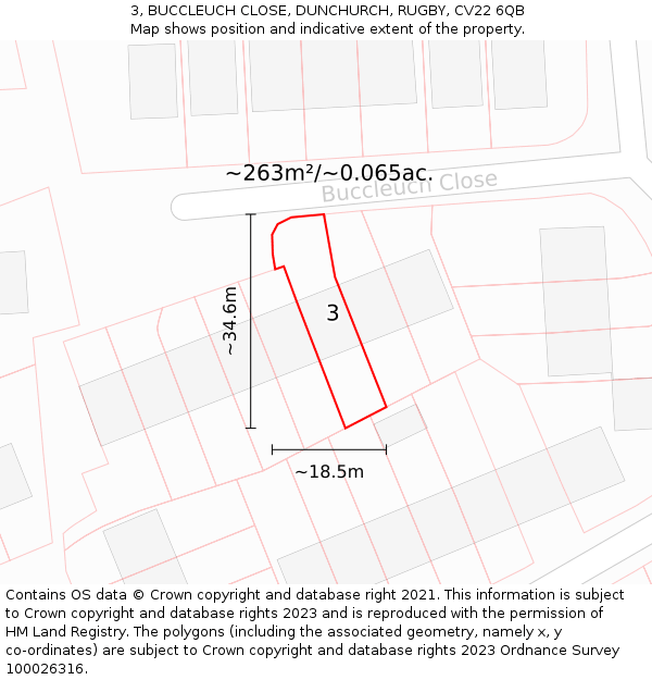3, BUCCLEUCH CLOSE, DUNCHURCH, RUGBY, CV22 6QB: Plot and title map