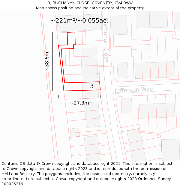 3, BUCHANAN CLOSE, COVENTRY, CV4 9WW: Plot and title map