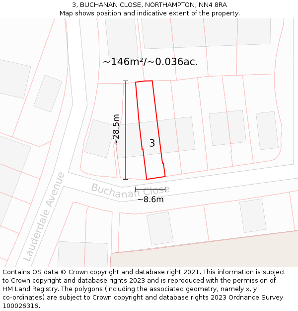 3, BUCHANAN CLOSE, NORTHAMPTON, NN4 8RA: Plot and title map
