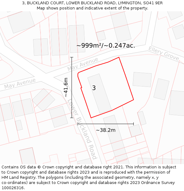 3, BUCKLAND COURT, LOWER BUCKLAND ROAD, LYMINGTON, SO41 9ER: Plot and title map
