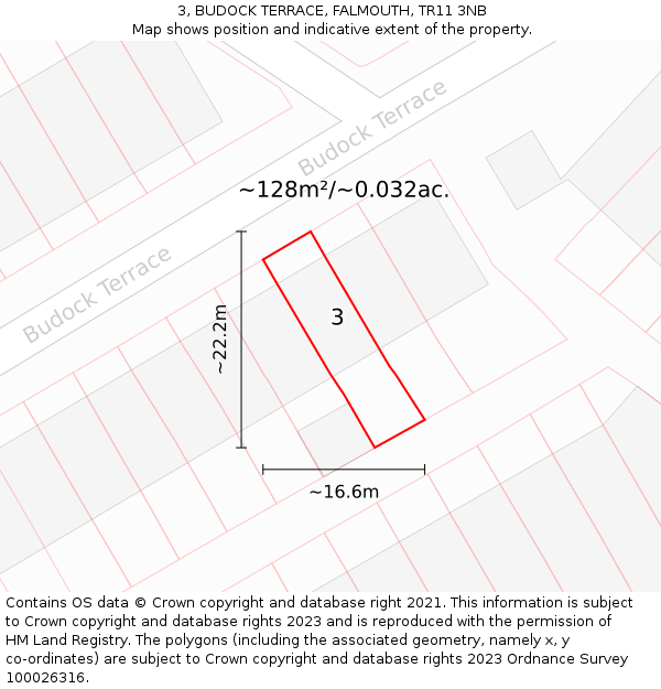 3, BUDOCK TERRACE, FALMOUTH, TR11 3NB: Plot and title map