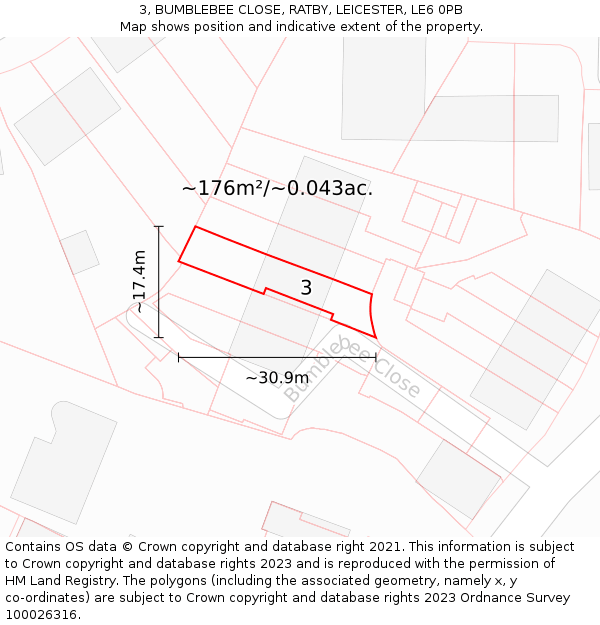 3, BUMBLEBEE CLOSE, RATBY, LEICESTER, LE6 0PB: Plot and title map