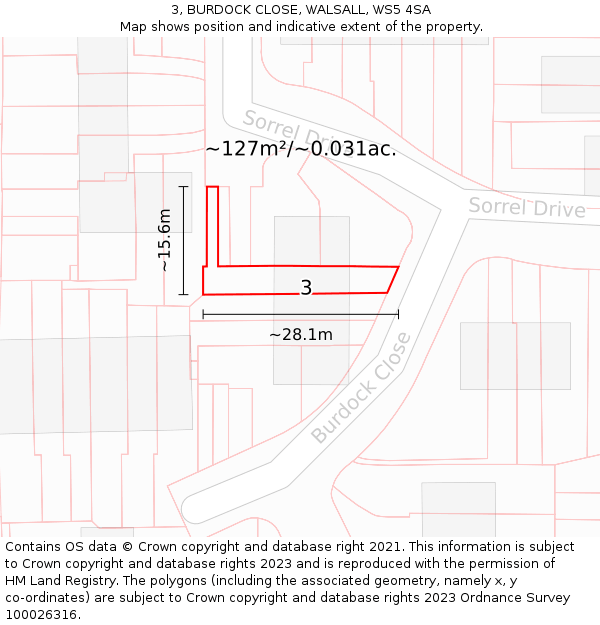 3, BURDOCK CLOSE, WALSALL, WS5 4SA: Plot and title map