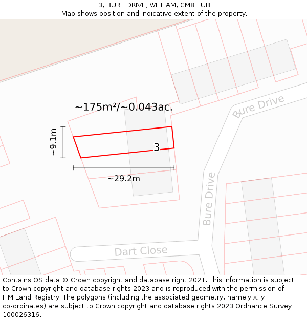 3, BURE DRIVE, WITHAM, CM8 1UB: Plot and title map