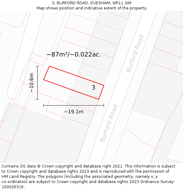 3, BURFORD ROAD, EVESHAM, WR11 3AF: Plot and title map
