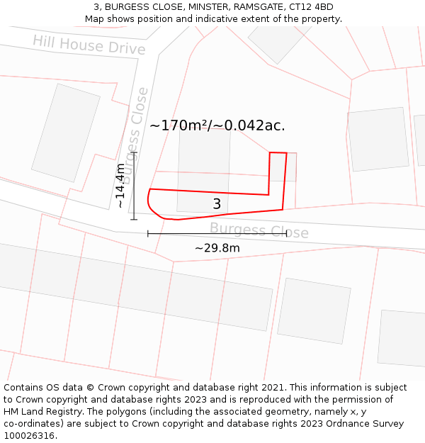 3, BURGESS CLOSE, MINSTER, RAMSGATE, CT12 4BD: Plot and title map