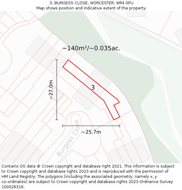 3, BURGESS CLOSE, WORCESTER, WR4 0PU: Plot and title map