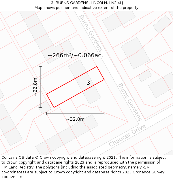 3, BURNS GARDENS, LINCOLN, LN2 4LJ: Plot and title map