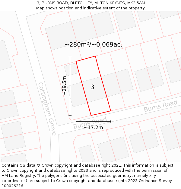 3, BURNS ROAD, BLETCHLEY, MILTON KEYNES, MK3 5AN: Plot and title map