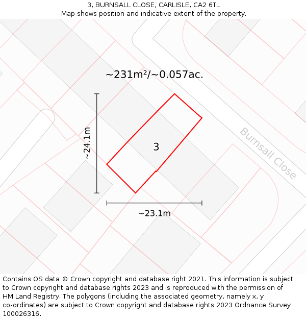3, BURNSALL CLOSE, CARLISLE, CA2 6TL: Plot and title map