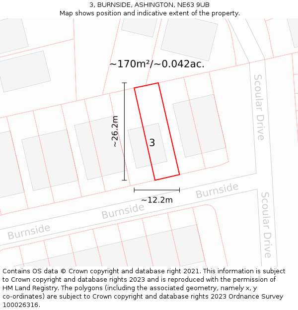 3, BURNSIDE, ASHINGTON, NE63 9UB: Plot and title map