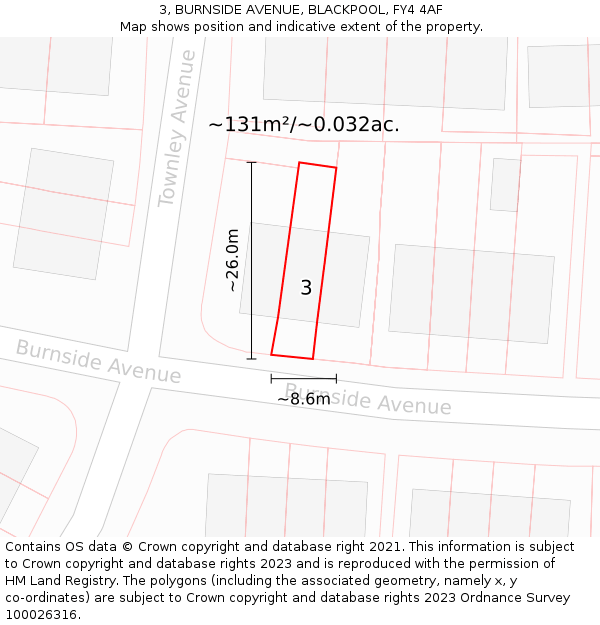 3, BURNSIDE AVENUE, BLACKPOOL, FY4 4AF: Plot and title map