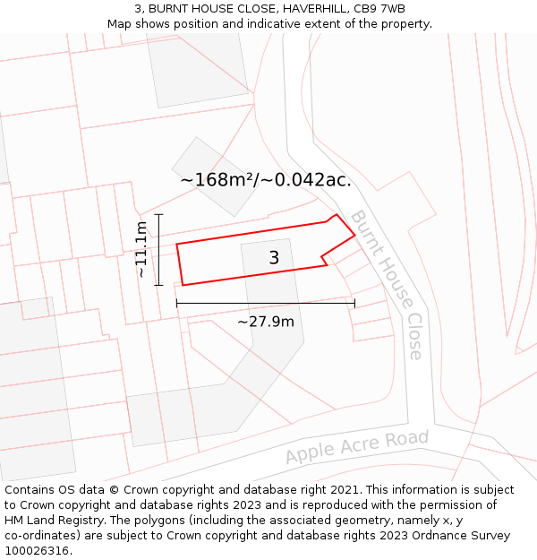 3, BURNT HOUSE CLOSE, HAVERHILL, CB9 7WB: Plot and title map