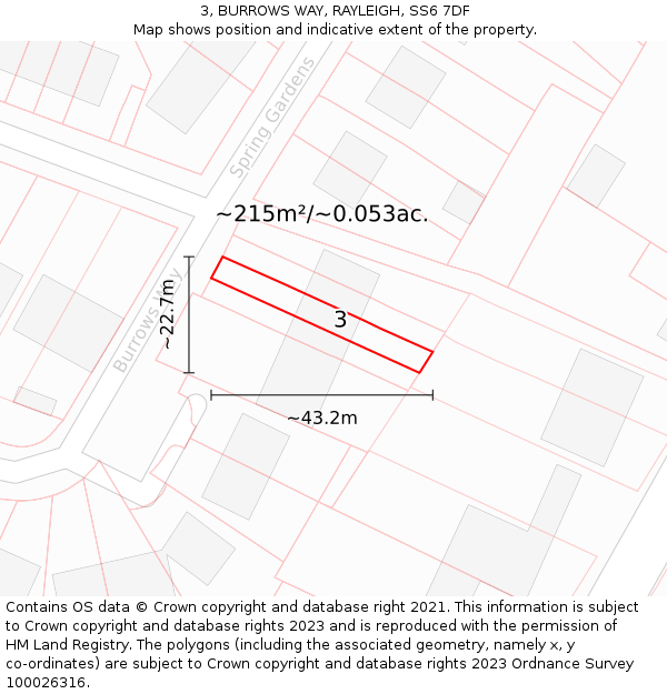 3, BURROWS WAY, RAYLEIGH, SS6 7DF: Plot and title map