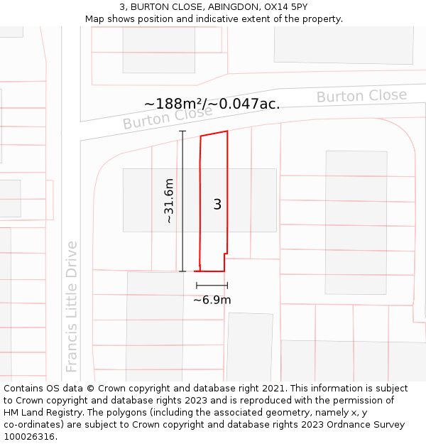 3, BURTON CLOSE, ABINGDON, OX14 5PY: Plot and title map