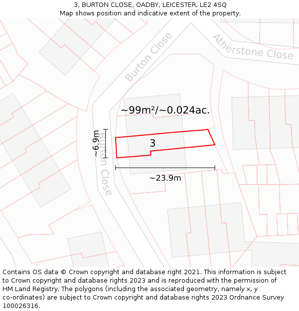 3, BURTON CLOSE, OADBY, LEICESTER, LE2 4SQ: Plot and title map