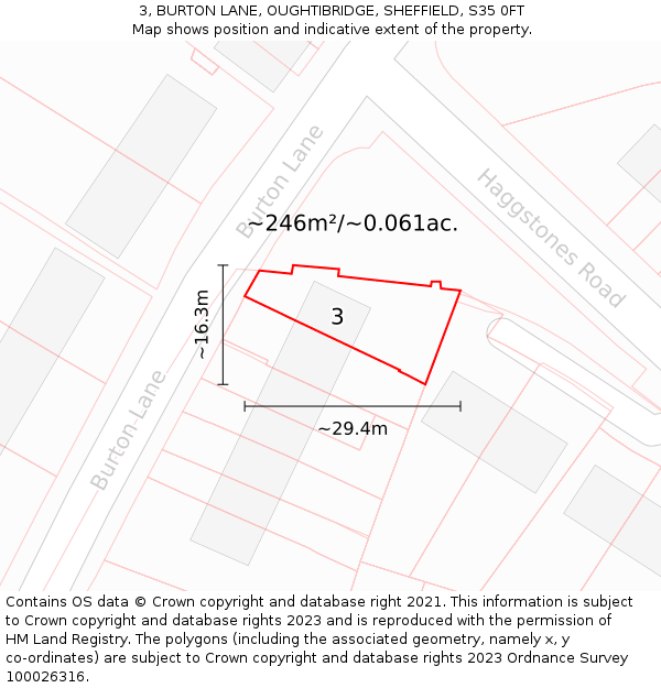 3, BURTON LANE, OUGHTIBRIDGE, SHEFFIELD, S35 0FT: Plot and title map